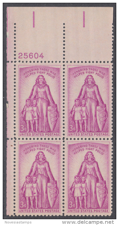 !a! USA Sc# 1087 MNH PLATEBLOCK (UL/25604/a) - Polio - Unused Stamps