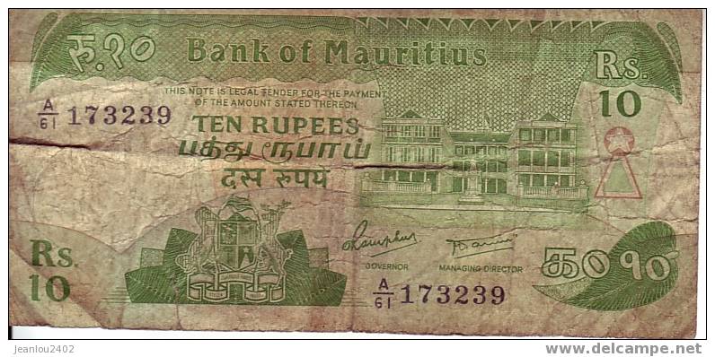 BILLET 10 ROUPIES - Mauritius