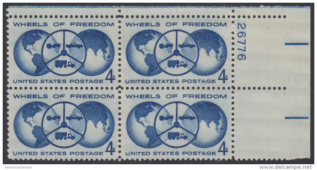 !a! USA Sc# 1162 MNH PLATEBLOCK (UR/26776) - Wheels Of Freedom - Ongebruikt