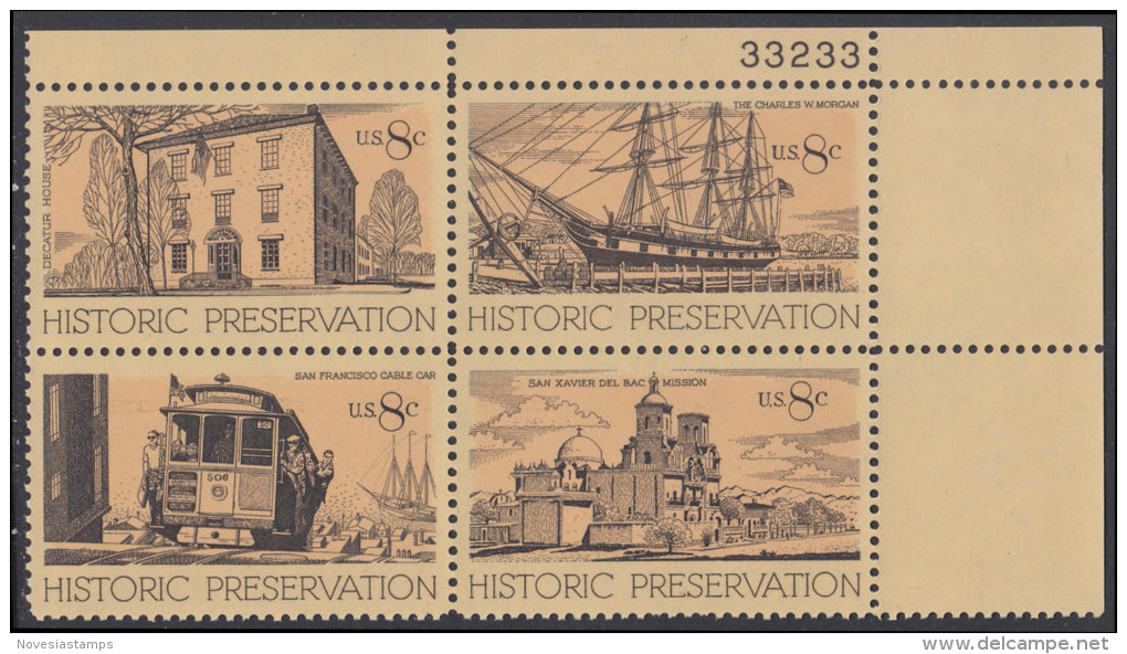 !a! USA Sc# 1440-1443 MNH PLATEBLOCK (UR/33233) - Historic Preservation - Unused Stamps