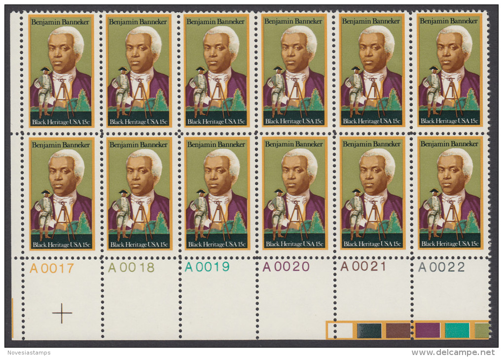 !a! USA Sc# 1804 MNH PLATEBLOCK(12) (LL/A0017) - Black Heritage: Benjamin Banneker - Neufs