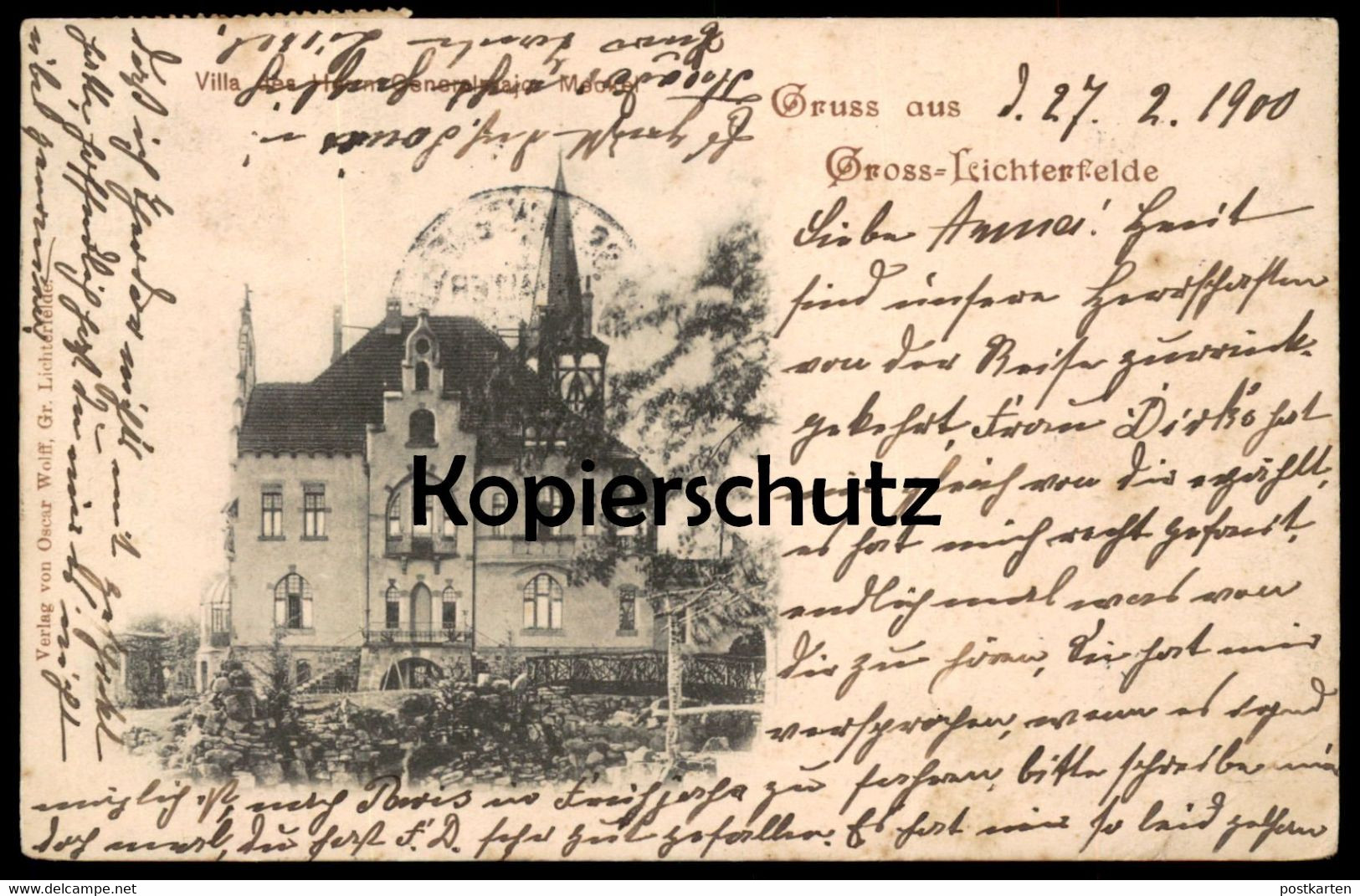 ALTE POSTKARTE GRUSS AUS GROSS-LICHTERFELDE VILLA DES GENERALMAJOR MECKEL Berlin Steglitz AK Ansichtskarte Postcard Cpa - Lichterfelde
