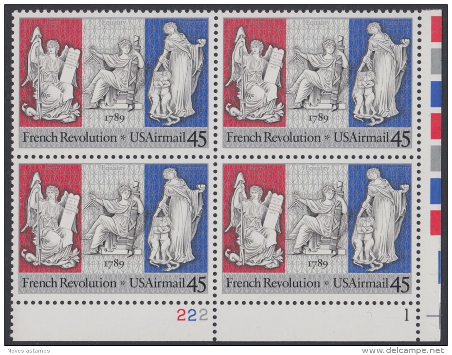 !a! USA Sc# C120 MNH PLATEBLOCK (LR/222-1/a) - French Revolution Bicentennial - 3b. 1961-... Unused