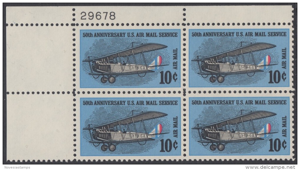 !a! USA Sc# C074 MNH PLATEBLOCK (UL/29678/b) - 50th Anniv. Air Mail Service - 3b. 1961-... Ungebraucht