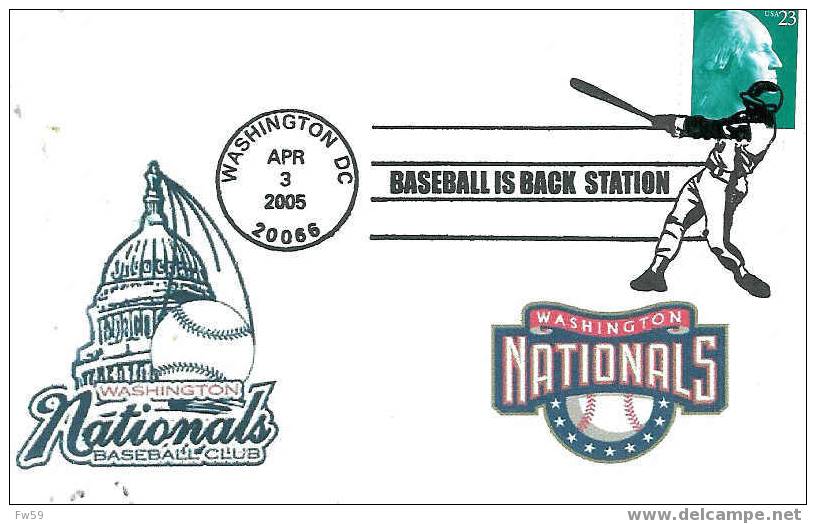 BASE BALL  OBLITERATION TEMPORAIRE USA 2005 WASHINGTON SUR CARTE ILLUSTREE - Baseball