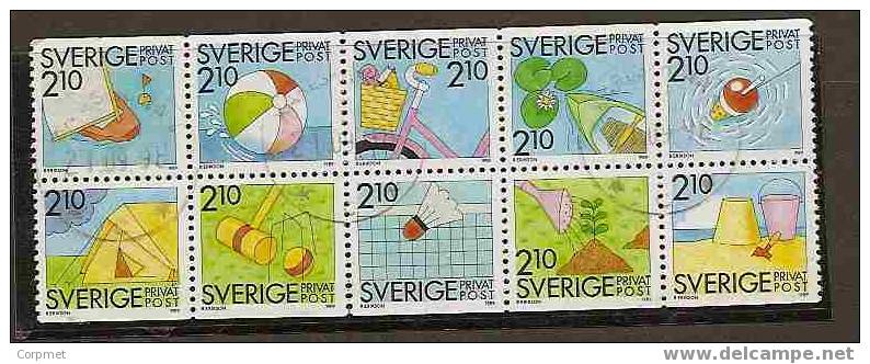 SWEDEN 1989 SPORTS AND SUMMER VF USED SE TENANT BLOCK OF 10 - Scott # 1739/48 - Yvert # 1524/1533 - Badminton