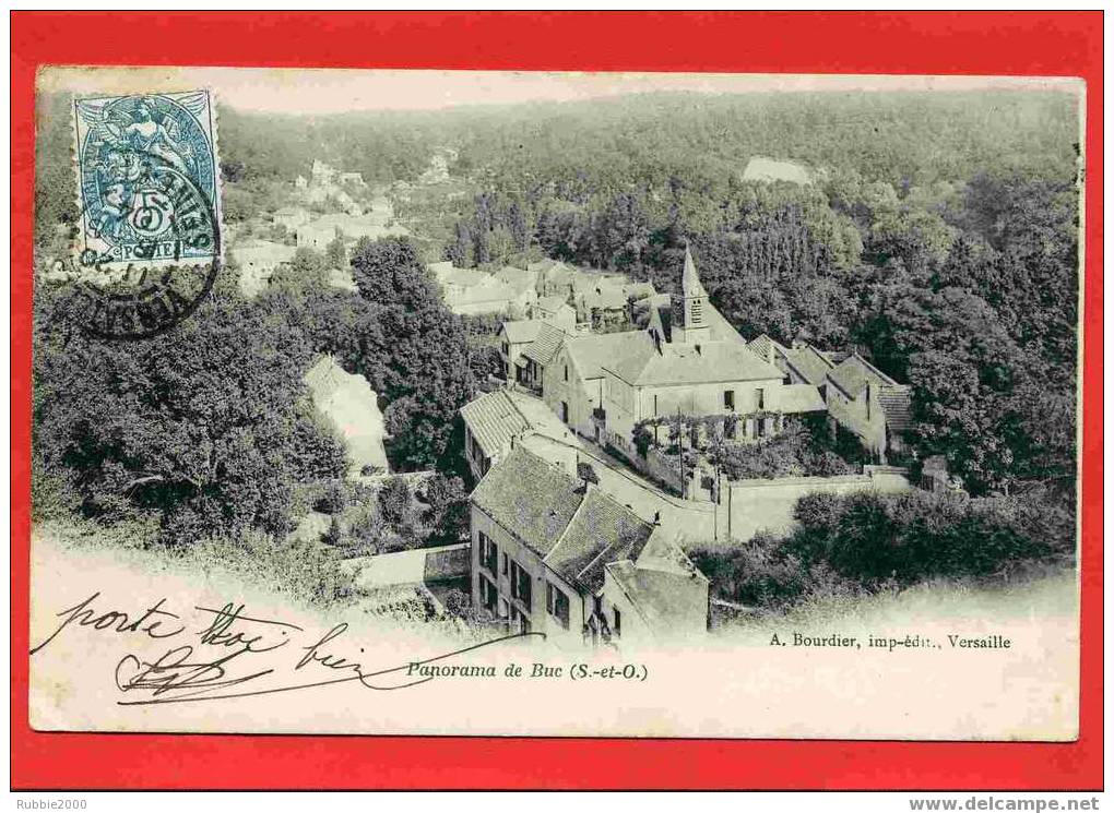 BUC 1904 PANORAMA VUE AERIENNE EGLISE ET MAIRIE CARTE PRECURSEUR EN BON ETAT - Buc