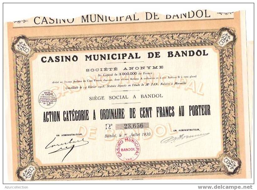 TITRE .CASINO BANDOL.83 . - Casinos