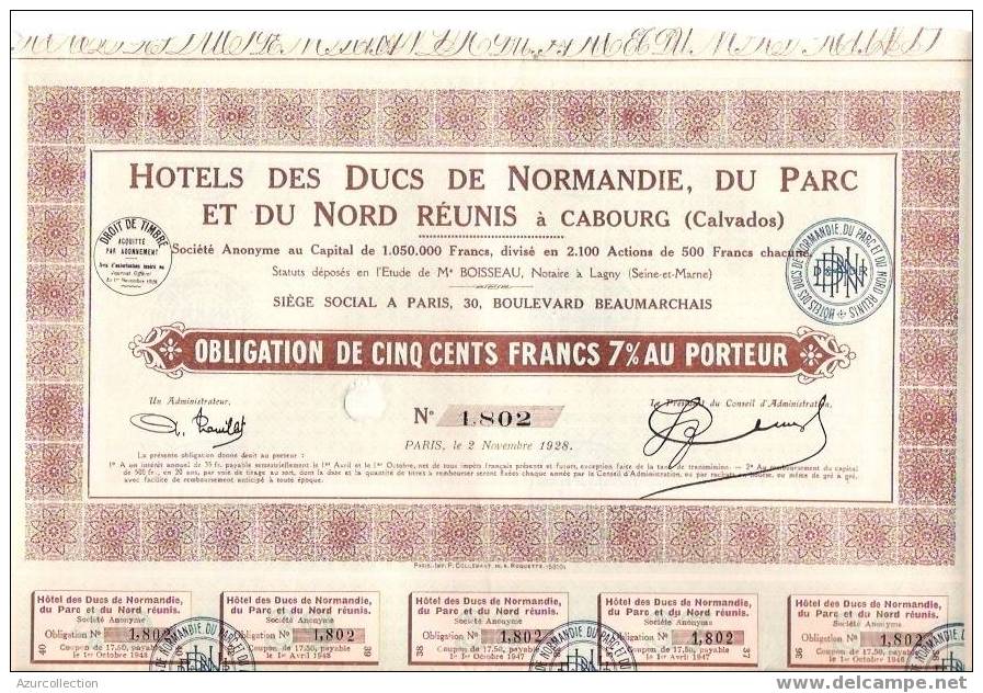 TITRE  .HOTELS DES DUC DE NORMANDIE .CABOURG .14. - Tourism