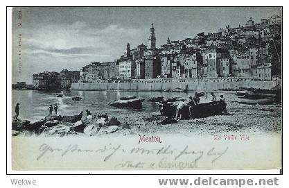 PM023 / MONACO -  Ansichtskarte Menton – Prinz Albert Frankatur – Ambulant  Nice A Marseille - Lettres & Documents