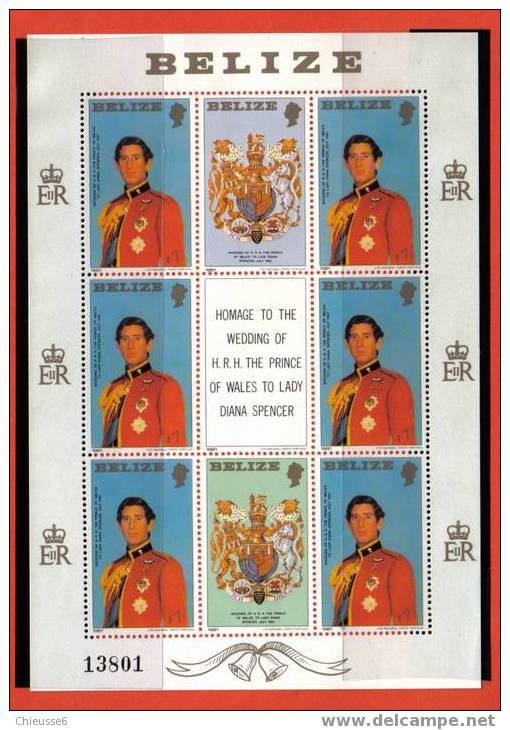 Belize ** N° 521 à 523 - Feuillet  - Mariage Royal Du Prince Charles. - Belize (1973-...)