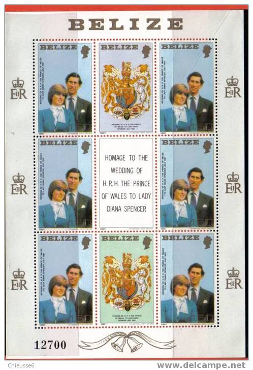 Belize ** N° 521 à 523 - Feuillet  - Mariage Royal Du Prince Charles. - Belize (1973-...)