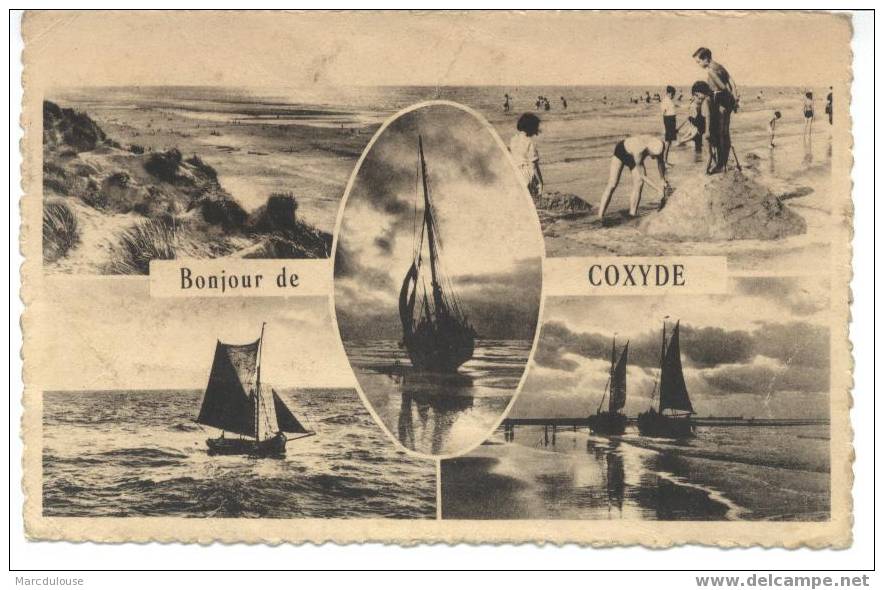 Koksijde. Coxyde. 5 Zichten, Strand, Duinen, Zeilboten. 5 Vues, Plage, Dunes, Voiliers. - Koksijde