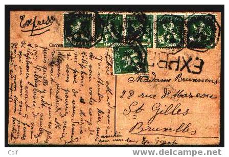 110 (x6) Op Kaart Per EXPRES Met Telegraafstempel BRUSSEL (ZUID) - 1912 Pellens