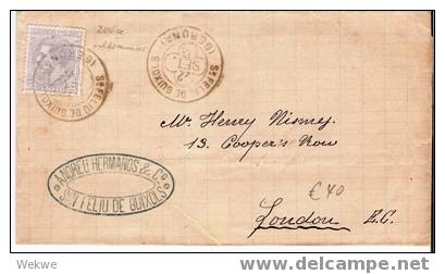 Ep056 /  - SPANIEN - Brief, Alfonso XII – Ultramar – Von Gerona Nach UK - 1879 (Edifil 204a) - Storia Postale