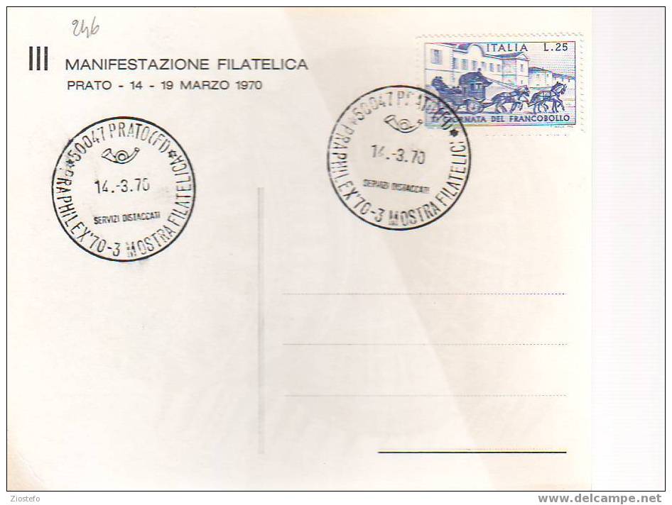 B246 Marcofilia Marcophilie Manifestazione Filatelica Prato 1970 - Postkoetsen