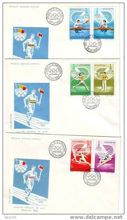 Romania 1980 FDC OLYMPIC GAMES MOSKOVA,ROWING,SCRIME,TIR ETC. - Escrime