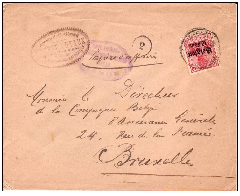 BELGIUM USED COVER CANCELED BAR ST-GERARD - OC1/25 General Government