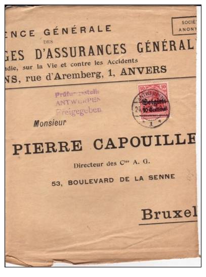 BELGIUM OCCUPATION USED COVER 1918 CANCELED BAR ANTWERPEN - OC1/25 Gouvernement Général