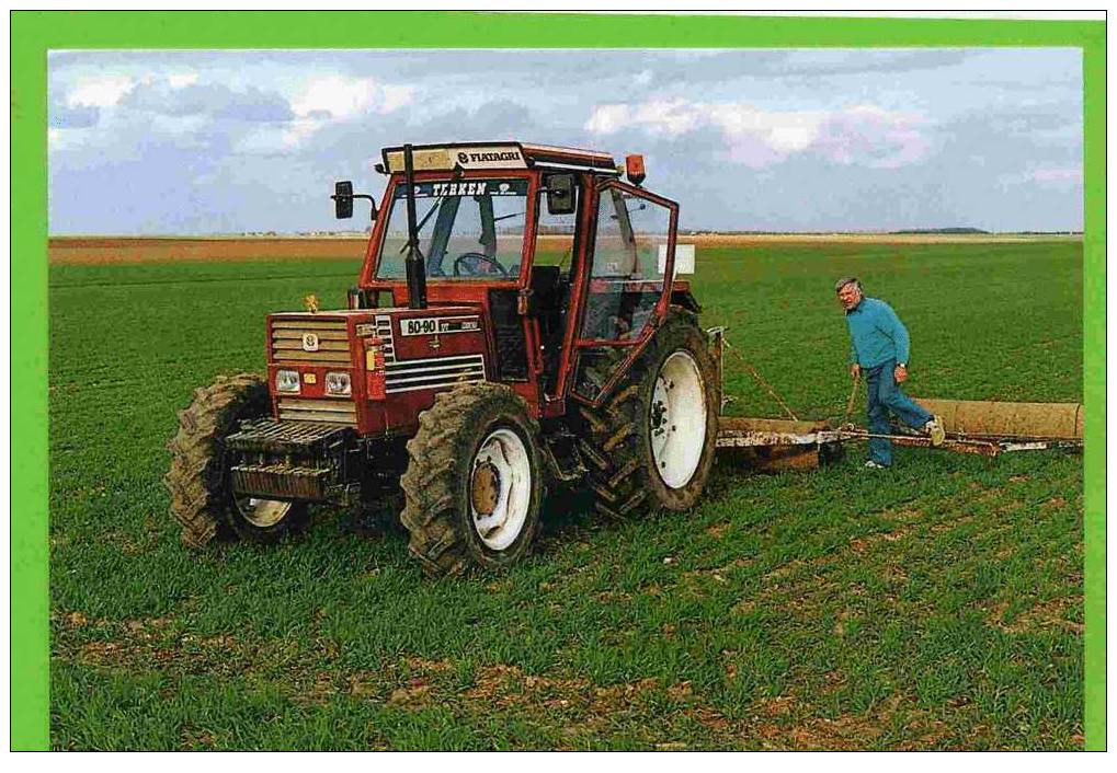 LETHUIN 1994 EN BEAUCE POSE DES ROULEAUX SUR TRACTEUR FIAT 80.90 PHOTO M. LAURENT CARTE SUPERBE ETAT - Landwirtschaftl. Anbau