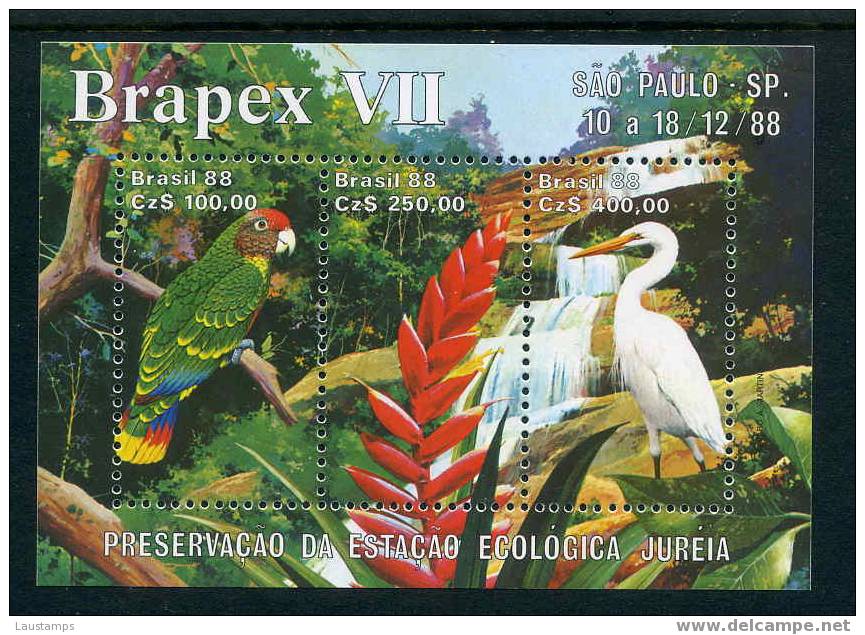 Brazil 1988 Parrot, Egret, Waterfall S/S MNH - Papegaaien, Parkieten