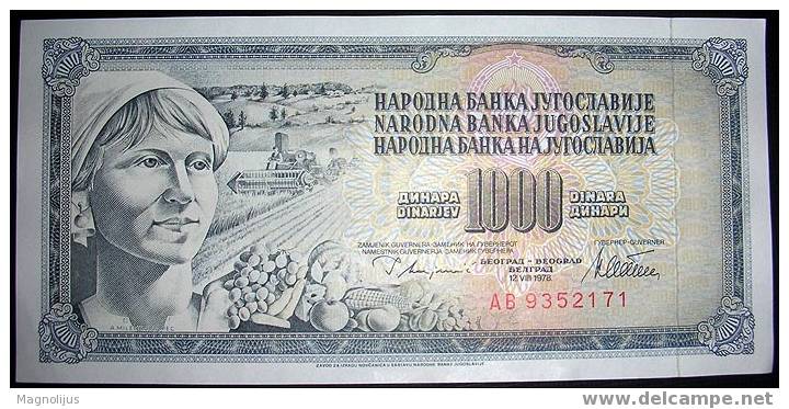 Yugoslavia,Bancnote,1000 Dinars,1978.,Paper,Money - Yugoslavia