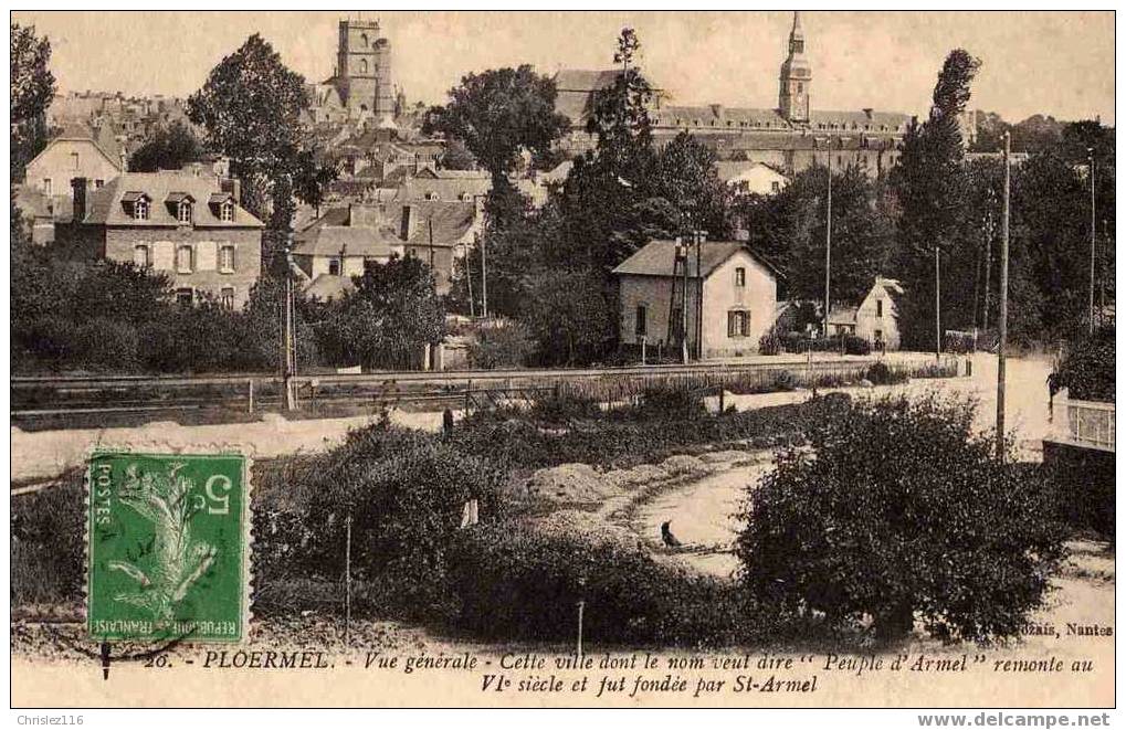 56 PLOERMEL Vue Générale  Beau Plan  1913 - Ploërmel