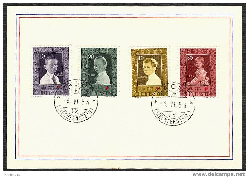 LIECHTENSTEIN, 2 SETS 1955-56 ON CARDS - Lettres & Documents