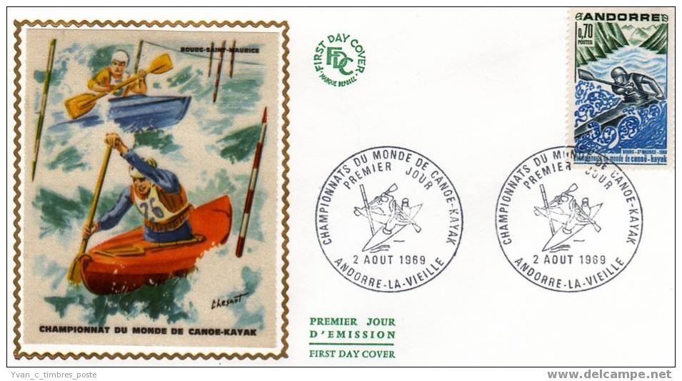 ANDORRE FIRST DAY COVER PREMIER JOUR CHAMPIONNATS DU MONDE DE CANOE KAYAK - FDC