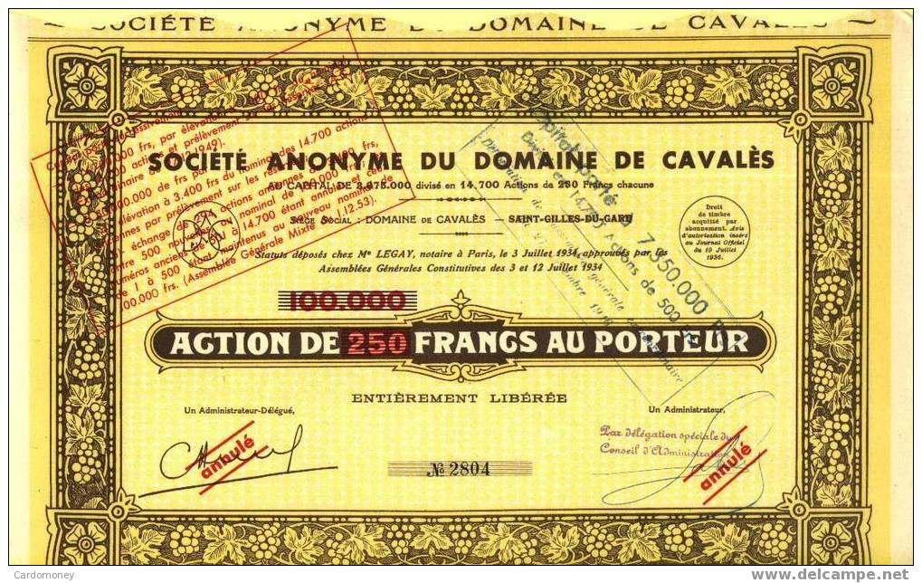 Action DOMAINE De CAVALES Juillet 1934 (art. N° 190 ) - Landbouw