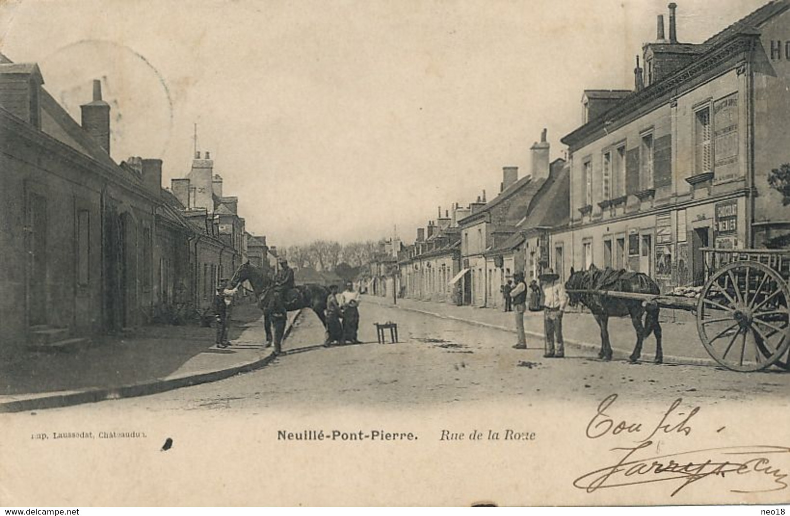 Neuillé Pont Pierre. Rue De La Roue  Attelages Chevaux - Neuillé-Pont-Pierre