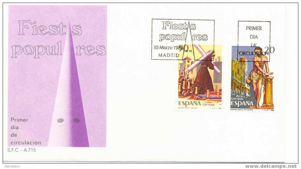 Espagne FDC 1988 "Fêtes Populaires" Semaine Sainte. Yvert 2549/50 - Pâques