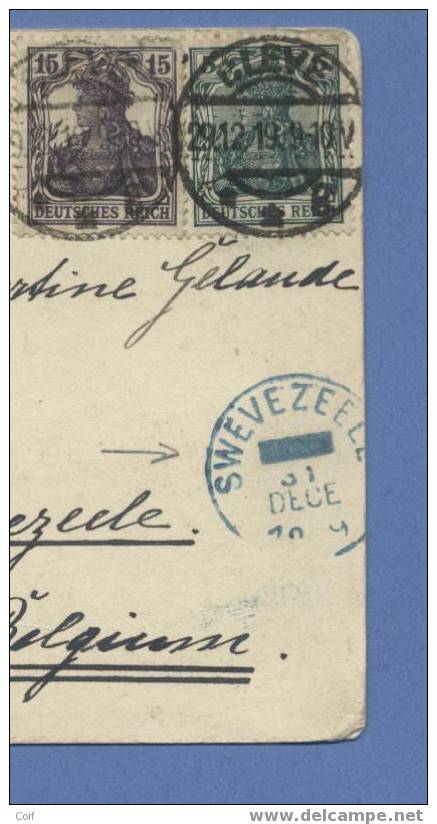 Kaart Verzonden Van Duitsland Met Als Aankomst BLAUWE !!! Stempel SWEVEZEELE  (Noodstempel) - Fortune (1919)