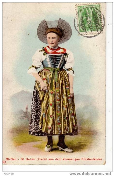 SUISSE SAINT GALL St Gallen Tracht Aus Dem Ehemaligen Fürstenlande Cpa Animée Couleur - San Gallo