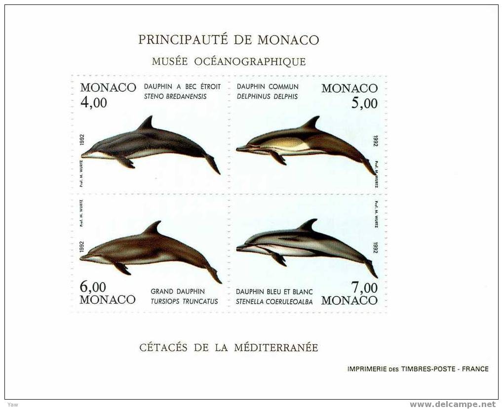 MONACO 1992  TUTELA DELL´AMBIENTE MARINO. CETACEI DEL MEDETERRANEO I BF*** - Delfini