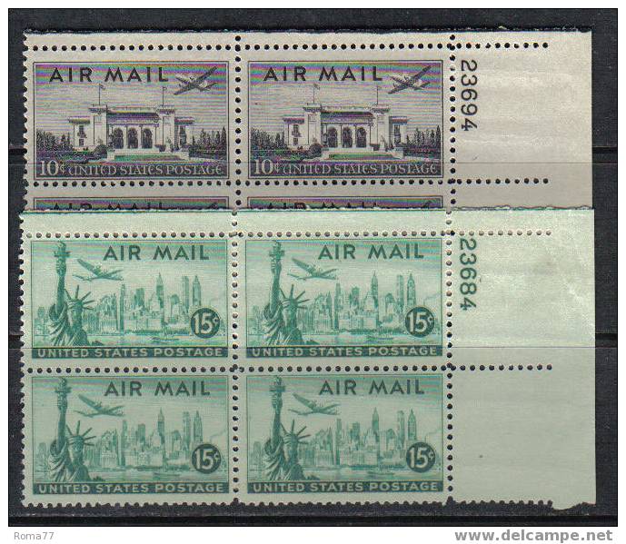 49 - STATI UNITI , 2 Valori Commemorativi In Quartina *** . - Plate Blocks & Sheetlets