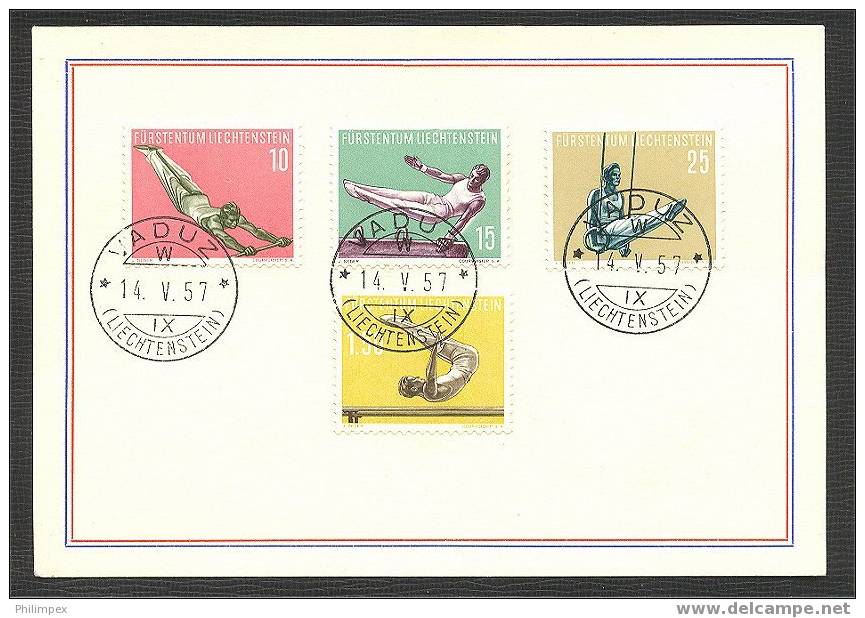 LIECHTENSTEIN, SPORTS IV, SET FROM 1957 ON CARD VFU - Used Stamps