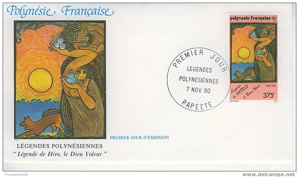 B1638 Legende De Hiro Le Dieu Voleur Polynesie Francaise 1990 FDC Premier Jour - Verhalen, Fabels En Legenden