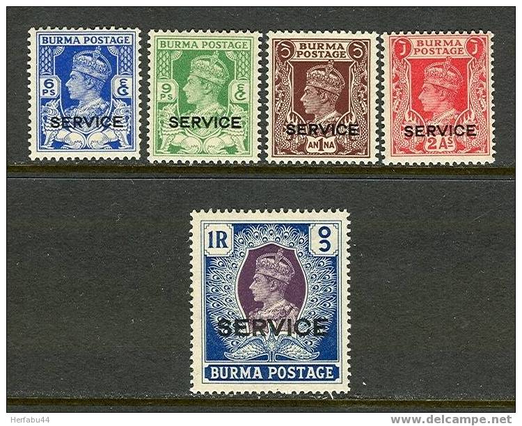 Burma OFFICIAL STAMPS #O16, O17, O18, O20, O24 Mint CV$ 27.25 - Burma (...-1947)