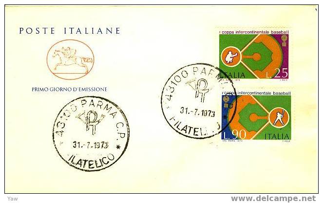 ITALIA FDC "CAVALLINO" 1973  I COPPA INTERCONTINENTALE DI BASEBALL - Baseball