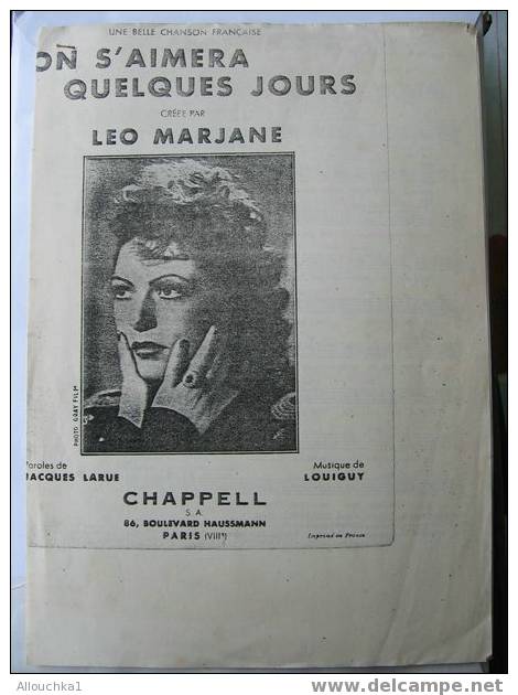 PARTITION EN FRANCAIS/ ON S'AIMERA QQ JOURS  LEO MARJANE 1941 - Jazz