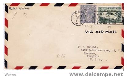 Au162/ 1929 Erstflug Perth/Adelaide U. Weiter N. USA (Firat Flight) - Brieven En Documenten