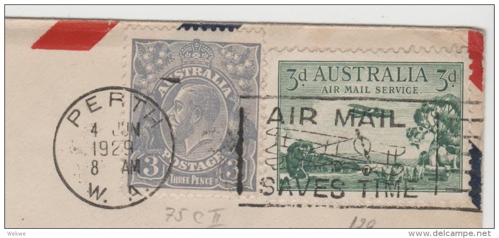 Au162/ 1929 Erstflug Perth/Adelaide U. Weiter N. USA (Firat Flight) - Cartas & Documentos