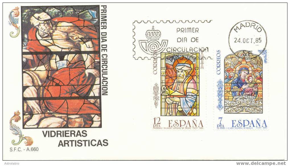 Espagne FDC (2) 1985 " Vitraux Artistiques" - Glasses & Stained-Glasses