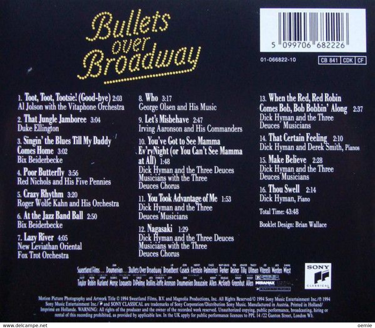 BULLETS  OVER  BROADWAY  BANDE DU FILM DE   WOODY  ALLEN   16 TITRES - Filmmusik