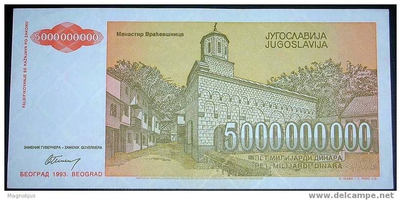 Yugoslavia,Banknote,Paper Money,Inflation,5.000.000.000 Dinars,1993. - Jugoslawien