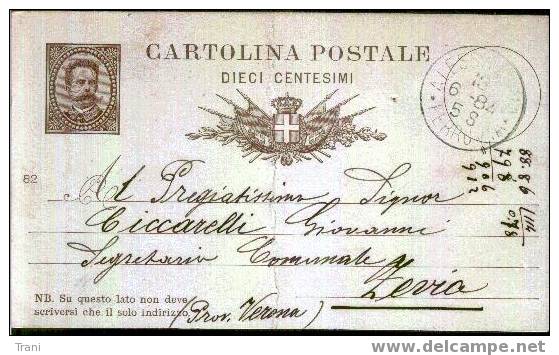 SAN DAMIANO FERROVIA / ZEVIO - Anno 1884 - Entiers Postaux