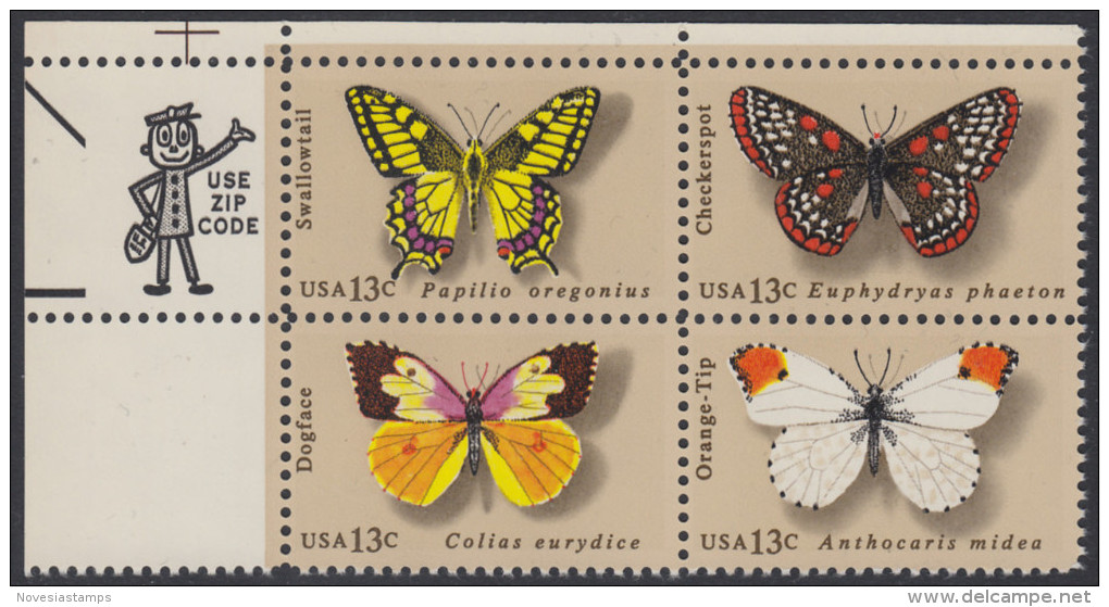 !a! USA Sc# 1712-1715 MNH ZIP-BLOCK (UL) - Butterflies - Neufs