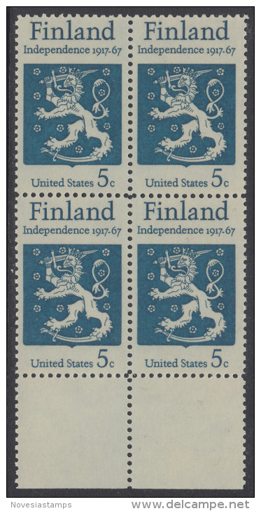 !a! USA Sc# 1334 MNH BLOCK W/ Bottom Margins (a1) - Finnish Independence - Unused Stamps