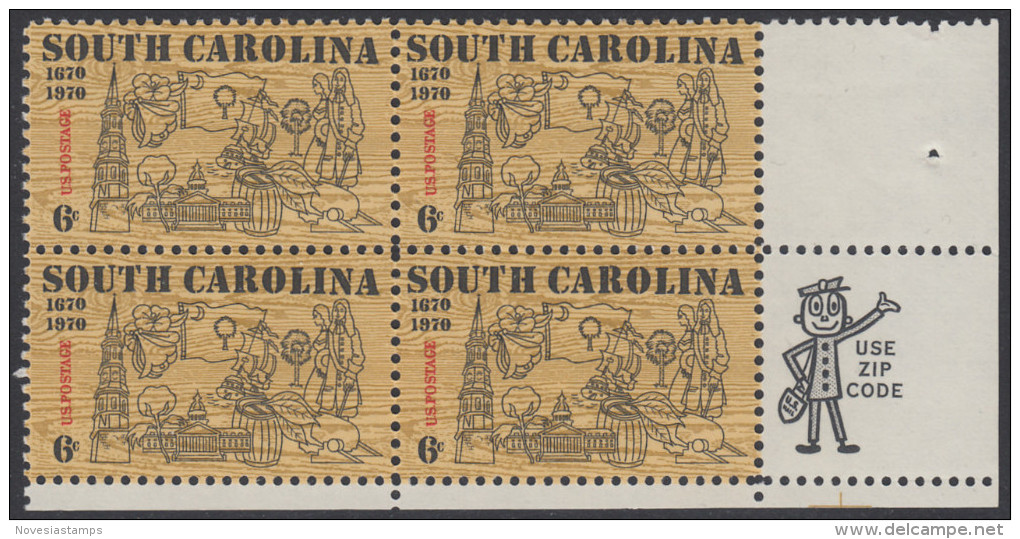 !a! USA Sc# 1407 MNH BLOCK W/ Right Margins & Mail Early - South Carolina - Ungebraucht